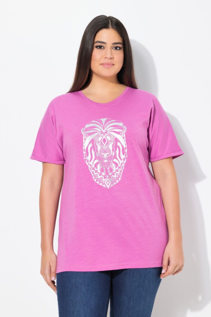 Ulla Popken Mandala Animal Motif Short Sleeve Tee (Cool Pink Lion) - Image 2