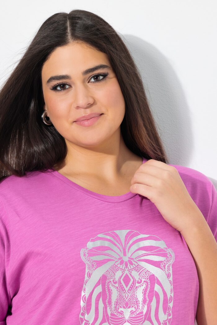 Ulla Popken Mandala Animal Motif Short Sleeve Tee (Cool Pink Lion) - Image 5