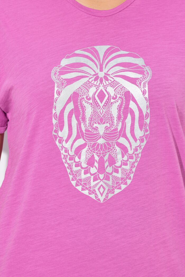 Ulla Popken Mandala Animal Motif Short Sleeve Tee (Cool Pink Lion) - Image 3