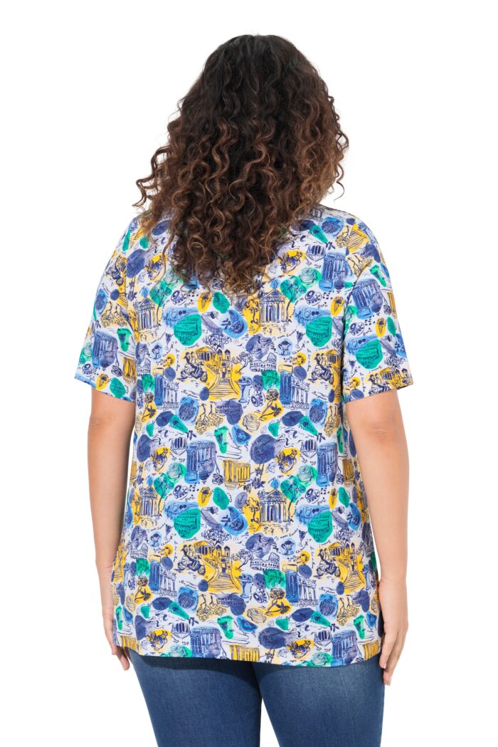 Ulla Popken Italy Print Short Sleeve V-Neck Tee - Image 2