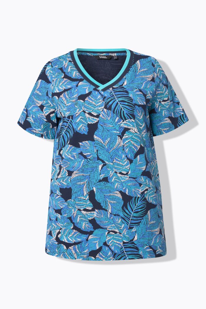Ulla Popken Tropical Leaf Print V-neck Top - Image 2