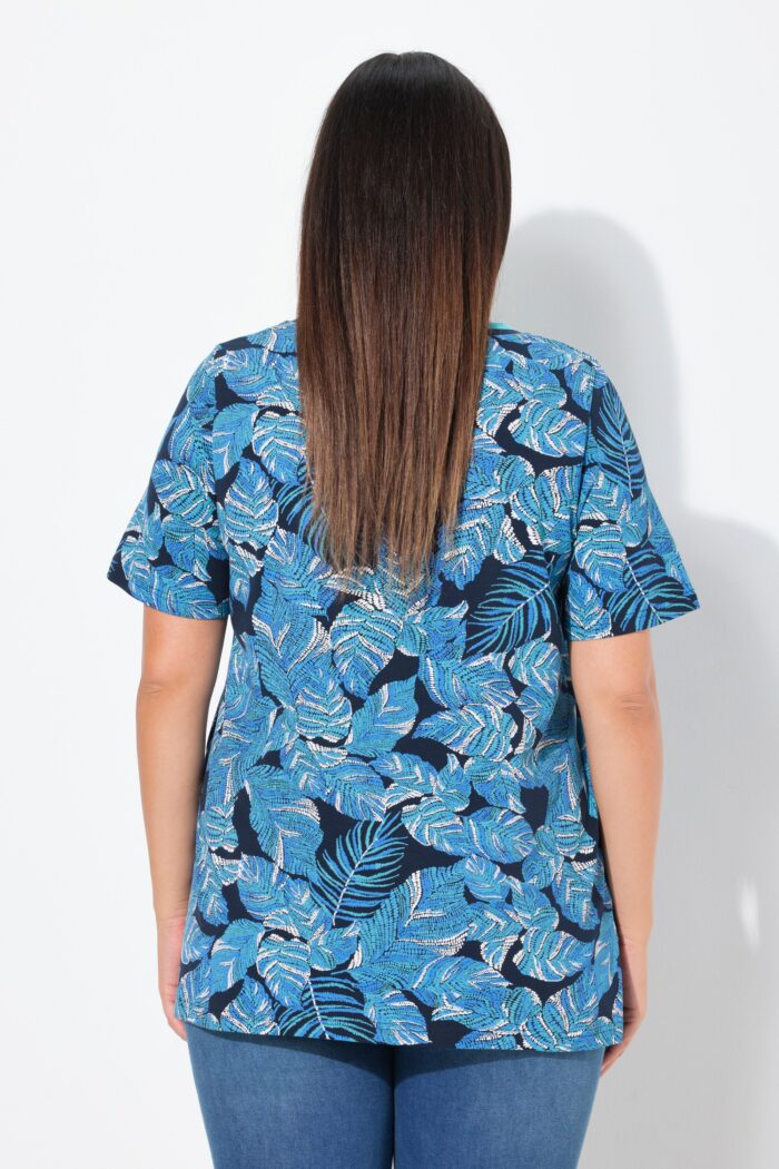 Ulla Popken Tropical Leaf Print V-neck Top - Image 3