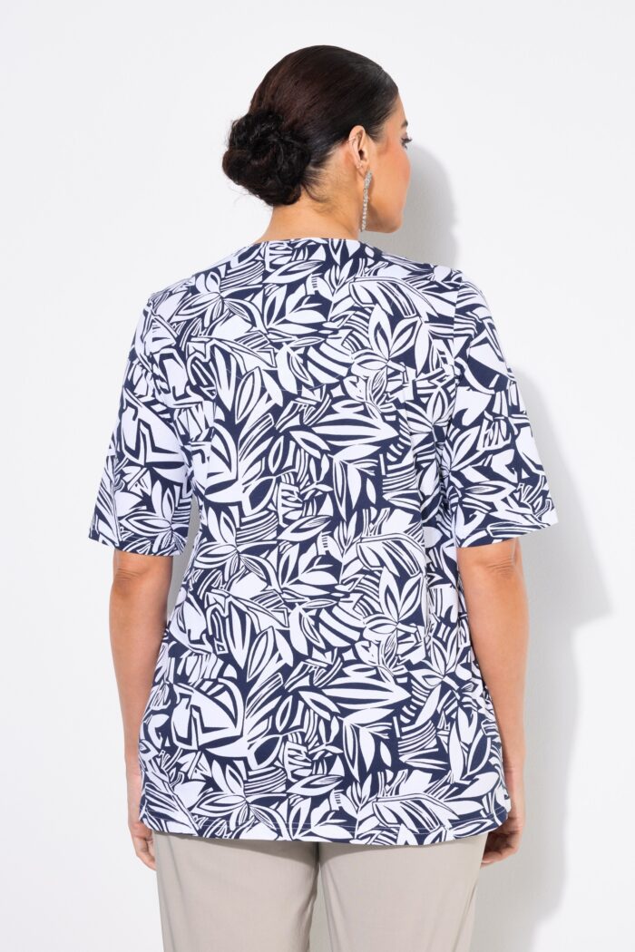 Ulla Popken Abstract Foliage Short Sleeve Split Neck Top - Image 2