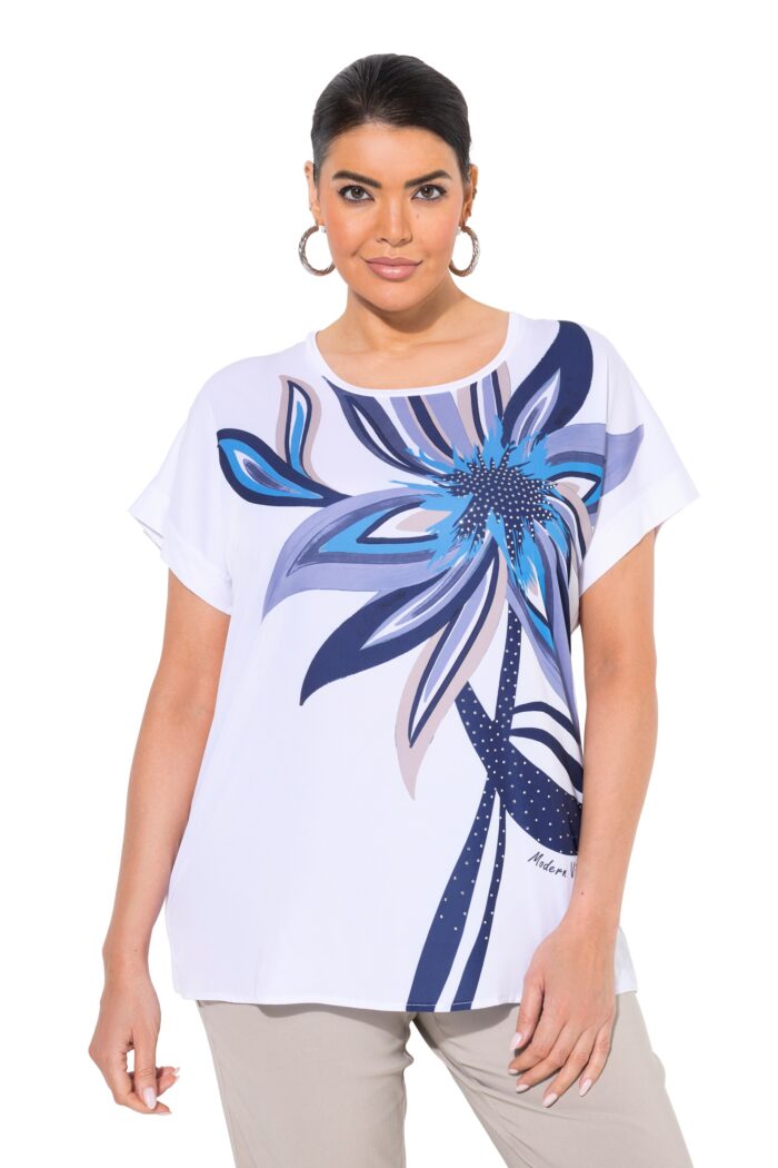 Ulla Popken Rhinestone Studded Flower Motif Top