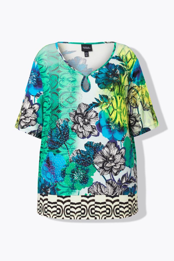 Ulla Popken Botanical Patch Print Rhinestone Tee - Image 3