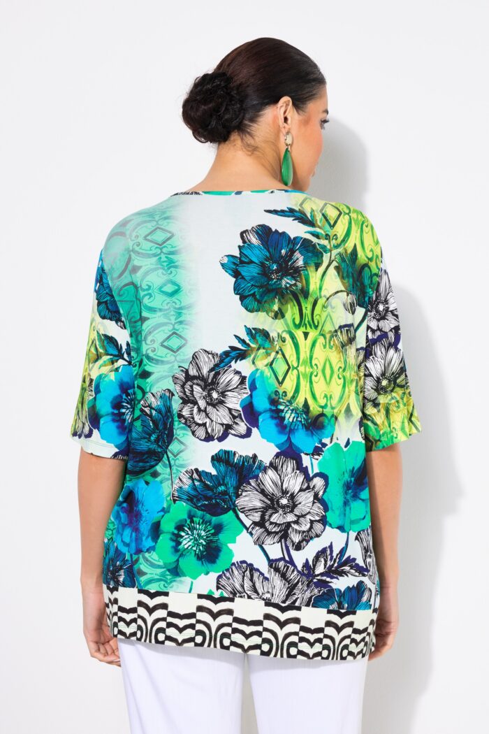Ulla Popken Botanical Patch Print Rhinestone Tee - Image 4