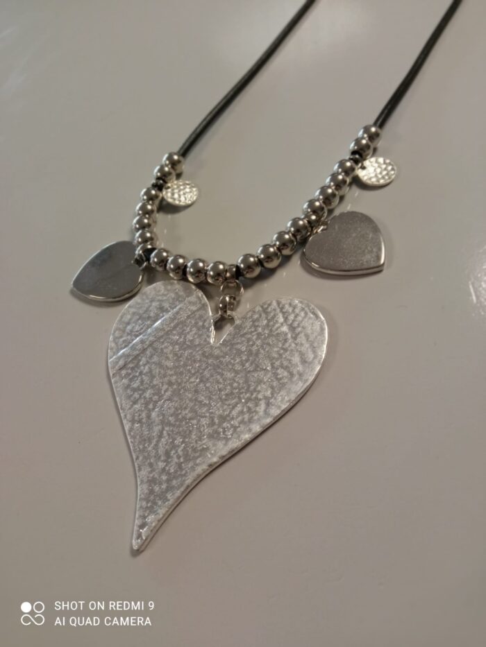 Hammered Silver Heart Charm Necklace