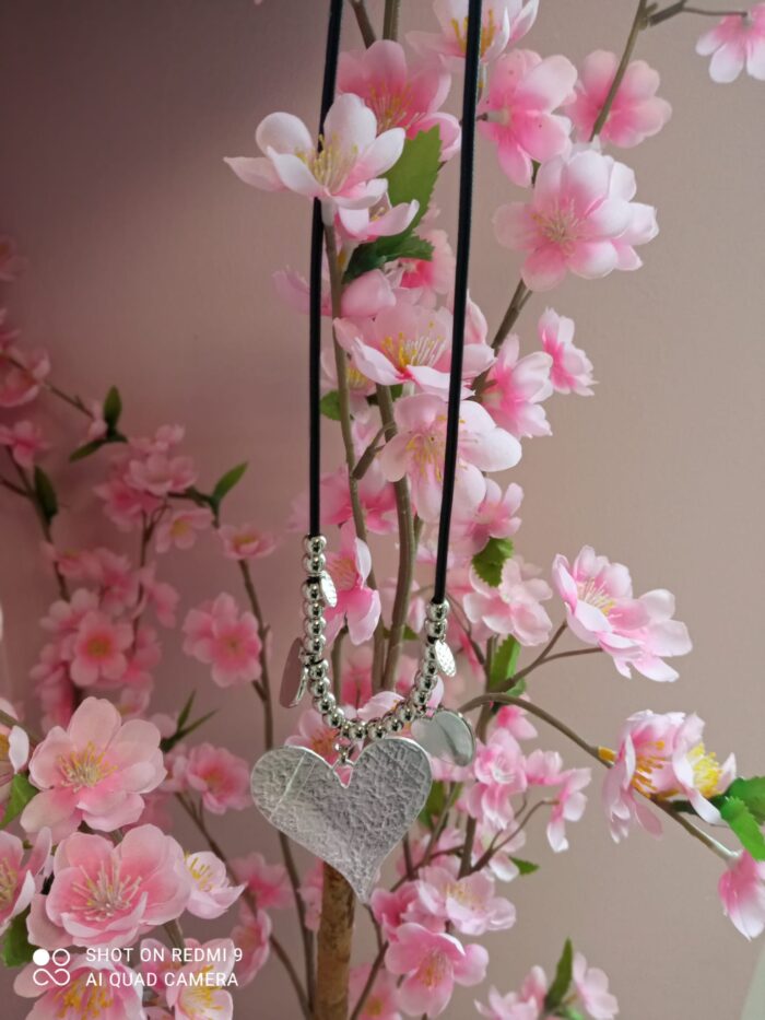 Hammered Silver Heart Charm Necklace - Image 2