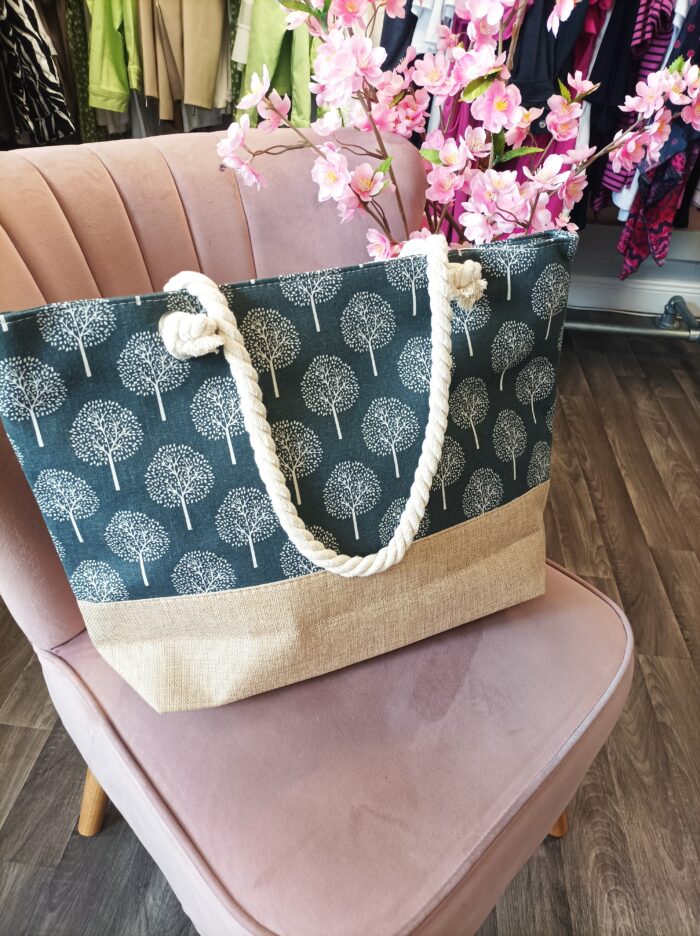 Tree Print Rope Handle Beach Bag