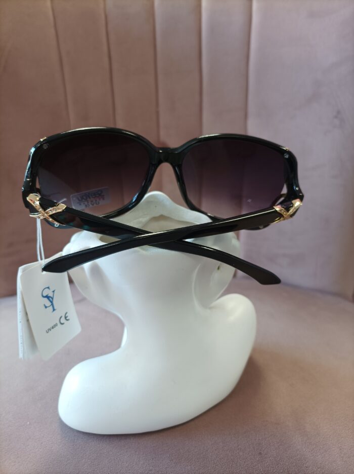 Oversized Black Sunglasses with Gold Trim - Image 2