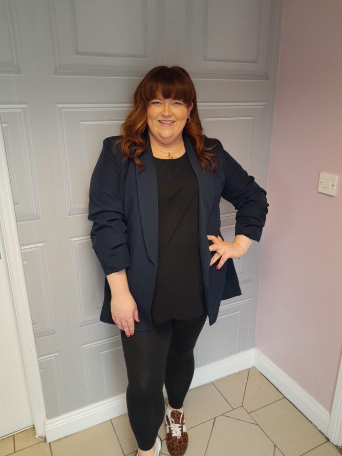 Navy Ruched Sleeve Blazer