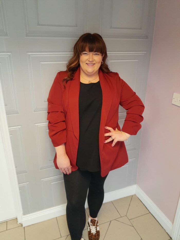 Rust Ruched Sleeve Blazer