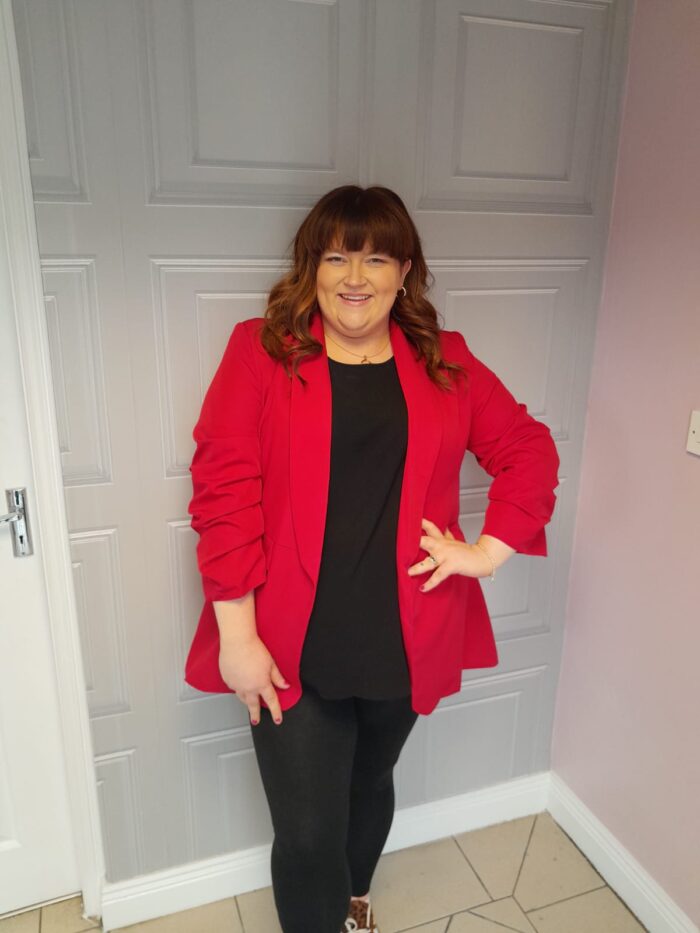 Red Ruched Sleeve Blazer