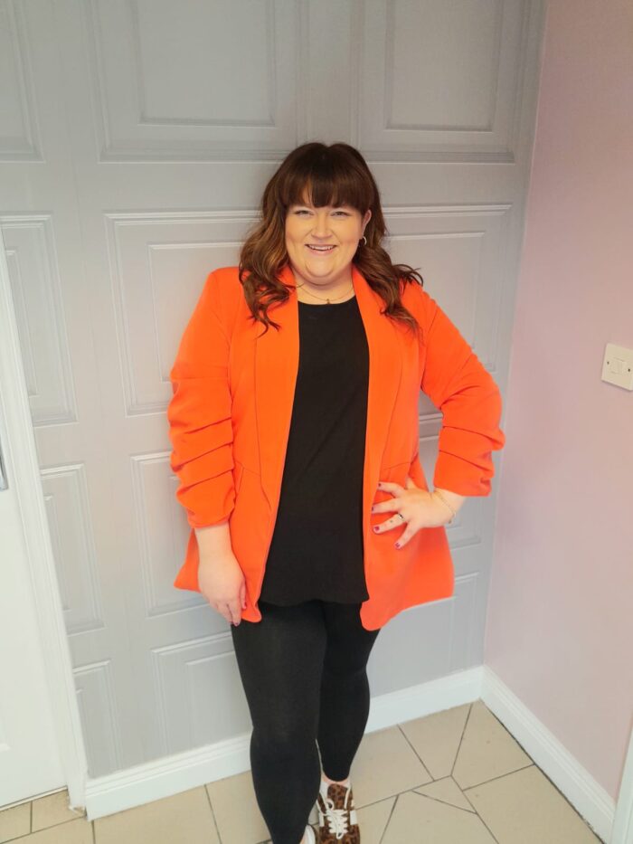 Orange Ruched Sleeve Blazer