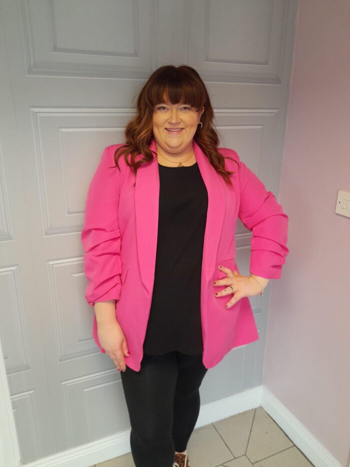 Pink Ruched Sleeve Blazer