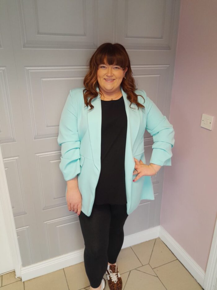 Mint Green Ruched Sleeve Blazer