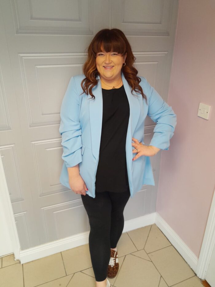Baby Blue Ruched Sleeve Blazer