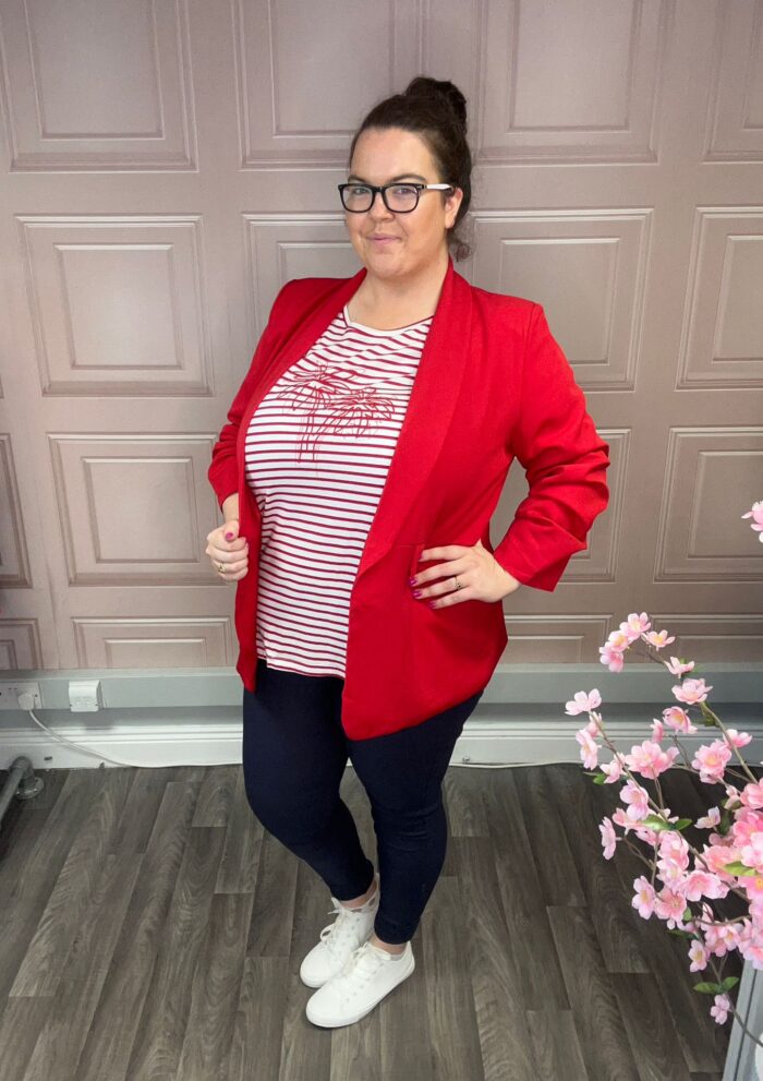Red Ruched Sleeve Blazer - Image 2