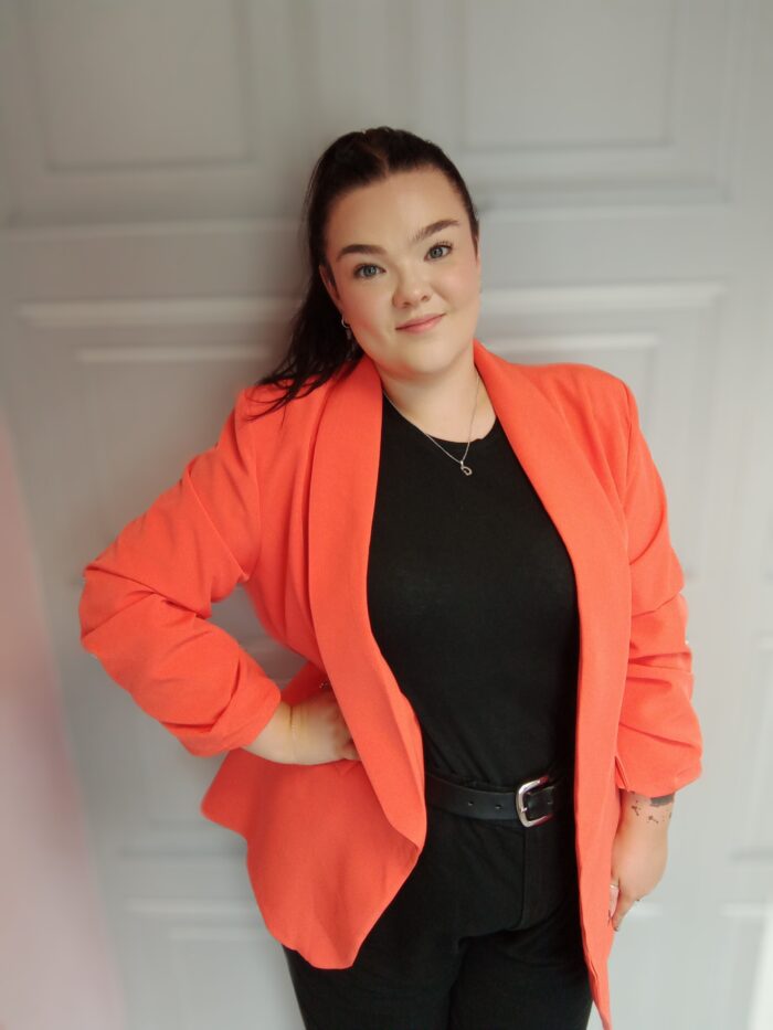 Orange Ruched Sleeve Blazer