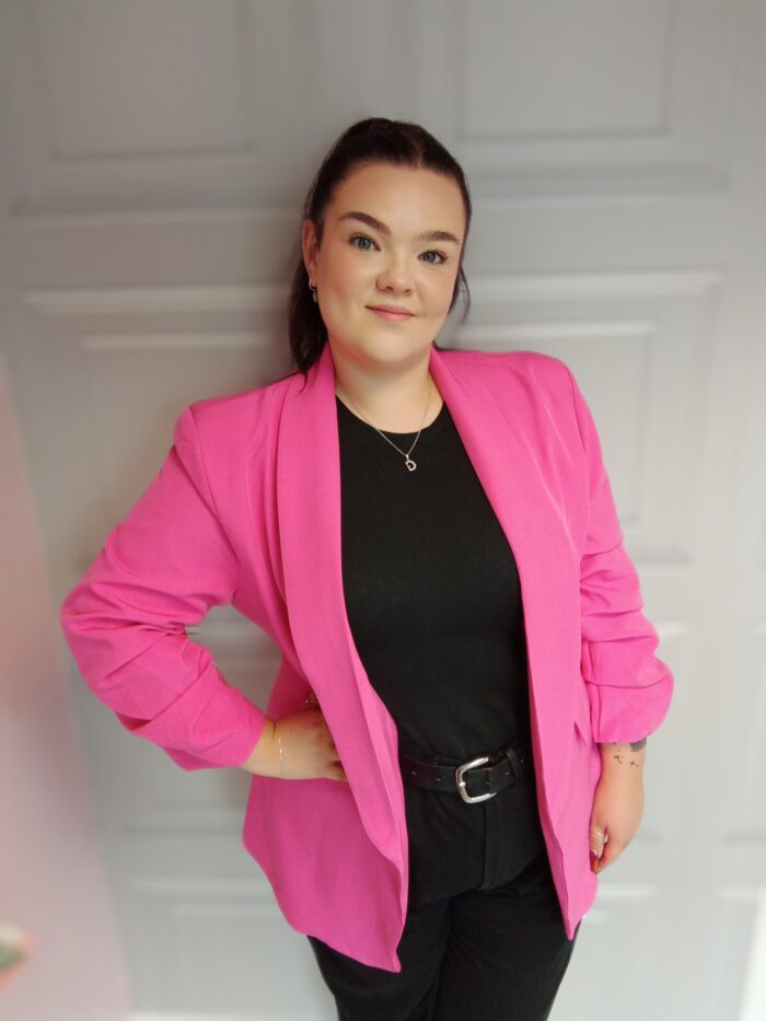 Pink Ruched Sleeve Blazer