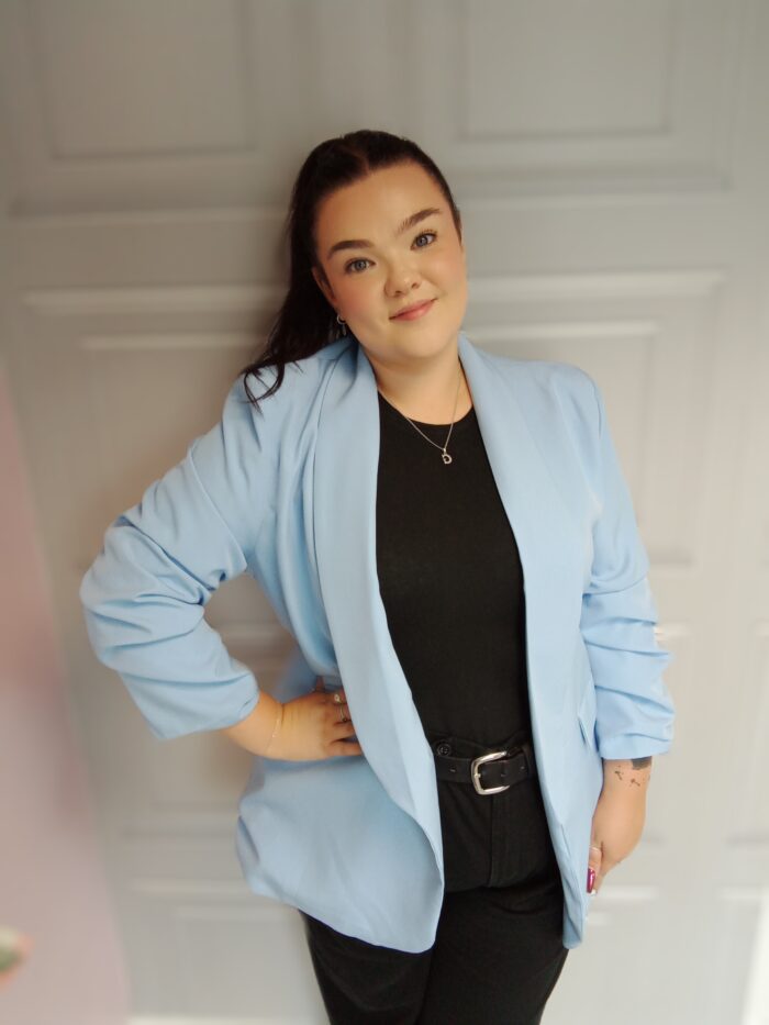 Baby Blue Ruched Sleeve Blazer - Image 2