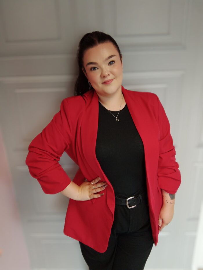 Red Ruched Sleeve Blazer