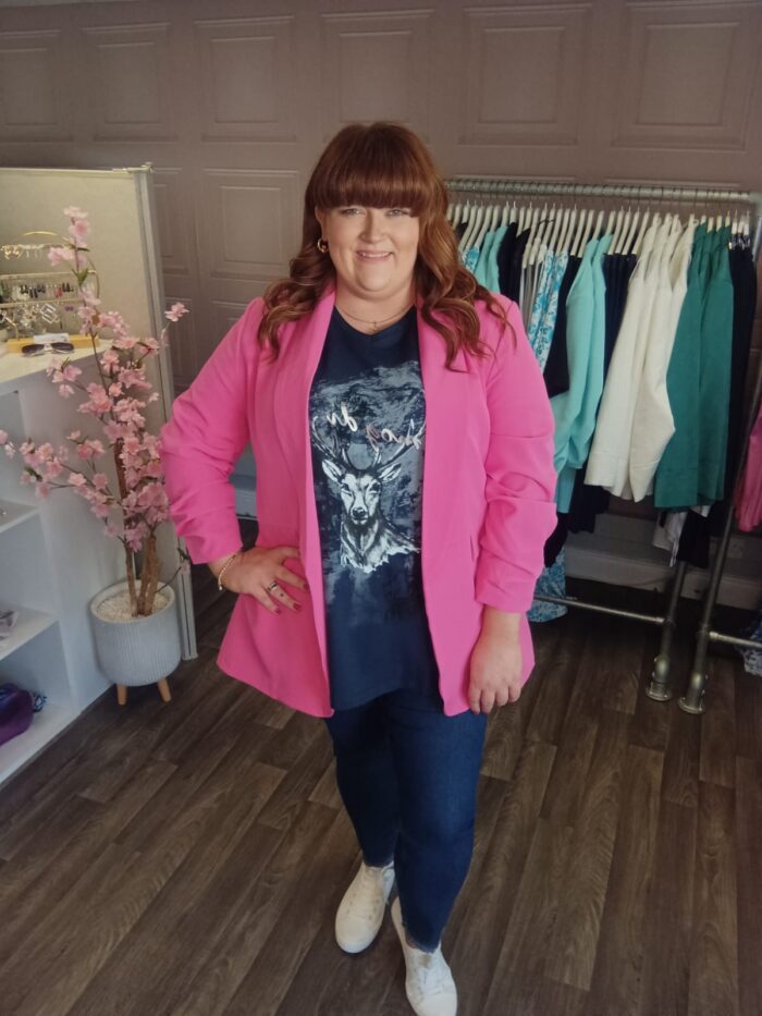 Pink Ruched Sleeve Blazer - Image 2