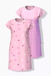 Plus size clothing – Ulla Popken 2 Piece Sleep Tees in Sweet Checks design with scoop neck, cap sleeves, and side slits.