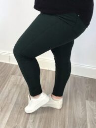 Plus size clothing – Bottle Green Curvy Trousers with elasticated waistband, high waist, and all-over stretch.