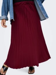 Plus size clothing – ONLY Cargiselle Midi Skirt in cabernet with plissé detail, drawstring fastening, and elasticated waistband.