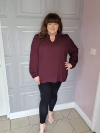 Plus size clothing – Only Carfancy V-neck blouse in deep berry with lace detail and volume sleeves