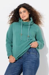 plus size clothing Ulla Popken Cowl Neck (Green) sweatshirt with drawstring collar