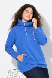 plus size clothing Ulla Popken Cowl Neck (Peacock Blue) with sporty collar and pockets