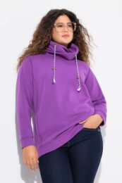 plus size clothing Ulla Popken Cowl Neck (Purple) sweatshirt with drawstring collar