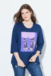 plus size clothing Ulla Popken Silver Heels Tee with fashion shoe graphic and 3/4 sleeves