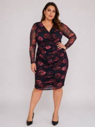 ONLY Carrosetta VNeck Dress with rose print, long sheer sleeves and flattering midi length