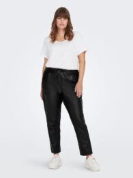 Plus size clothing – ONLY Cargoldtrash black coated pants with elastic waistband and tie detail