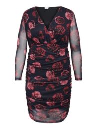 Plus size clothing ONLY Carrosetta V-Neck Dress with rose print, sheer sleeves, and flattering midi length