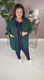 Danny Green Teddy Coat with hood, zip front, and soft teddy texture – wool-blend outerwear from Michelle’s Curvy Boutique.