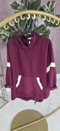 Dipped Hem Burgundy Hoodie – soft long-sleeve hoodie with kangaroo pocket, adjustable drawstring hem, and relaxed fit from Michelle’s Curvy Boutique.
