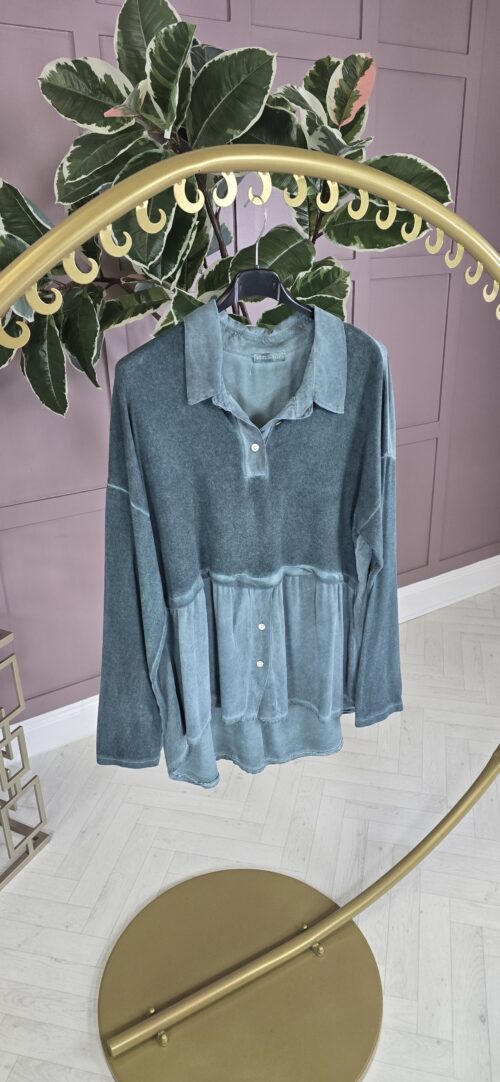 Green Button Peplum Top