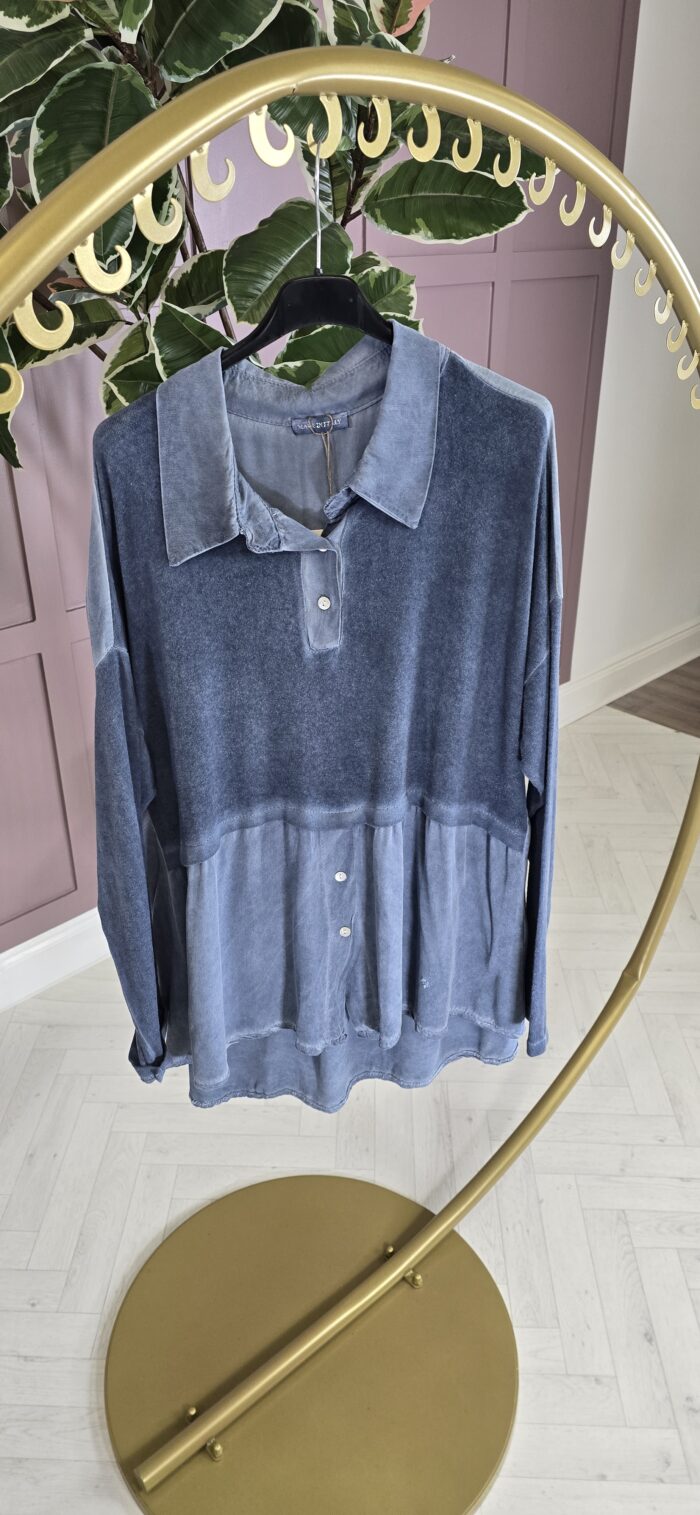 Blue Button Peplum Top