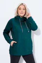 UllaPopken Cowl Neck (Green) – soft long-sleeve top in a teal green shade with cowl neckline and relaxed fit from Michelle’s Curvy Boutique.