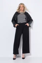 UllaPopken Wide Leg Dress Pants – black wide-leg trousers with elastic waistband, side pockets, and soft stretch viscose blend.