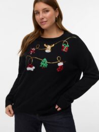 VeroModa Christmas Garland Jumper – black knit pullover with sequin garland design featuring festive icons, round neck and long sleeves.
