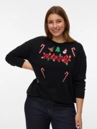 VeroModa Merry Christmas Jumper – black knit pullover with sequin “Merry Christmas” design, round neck and long sleeves.