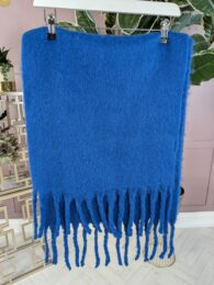 Royal Blue Cosy Scarf – soft wool-blend winter scarf with tassel fringe in vibrant royal blue from Michelle’s Curvy Boutique.