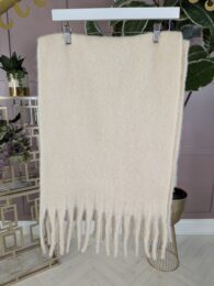 Cream Cosy Scarf – soft wool-blend winter scarf in creamy neutral tone with tassel fringe from Michelle’s Curvy Boutique.
