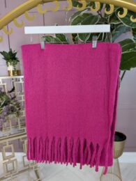 Pink Cosy Scarf – soft wool-blend winter scarf in blush pink with tassel fringe from Michelle’s Curvy Boutique.