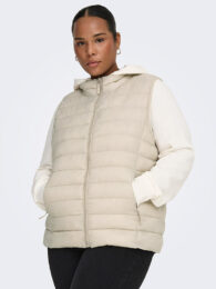 Cream quilted gilet by Only with high neck, zip front and drawstring waist.
